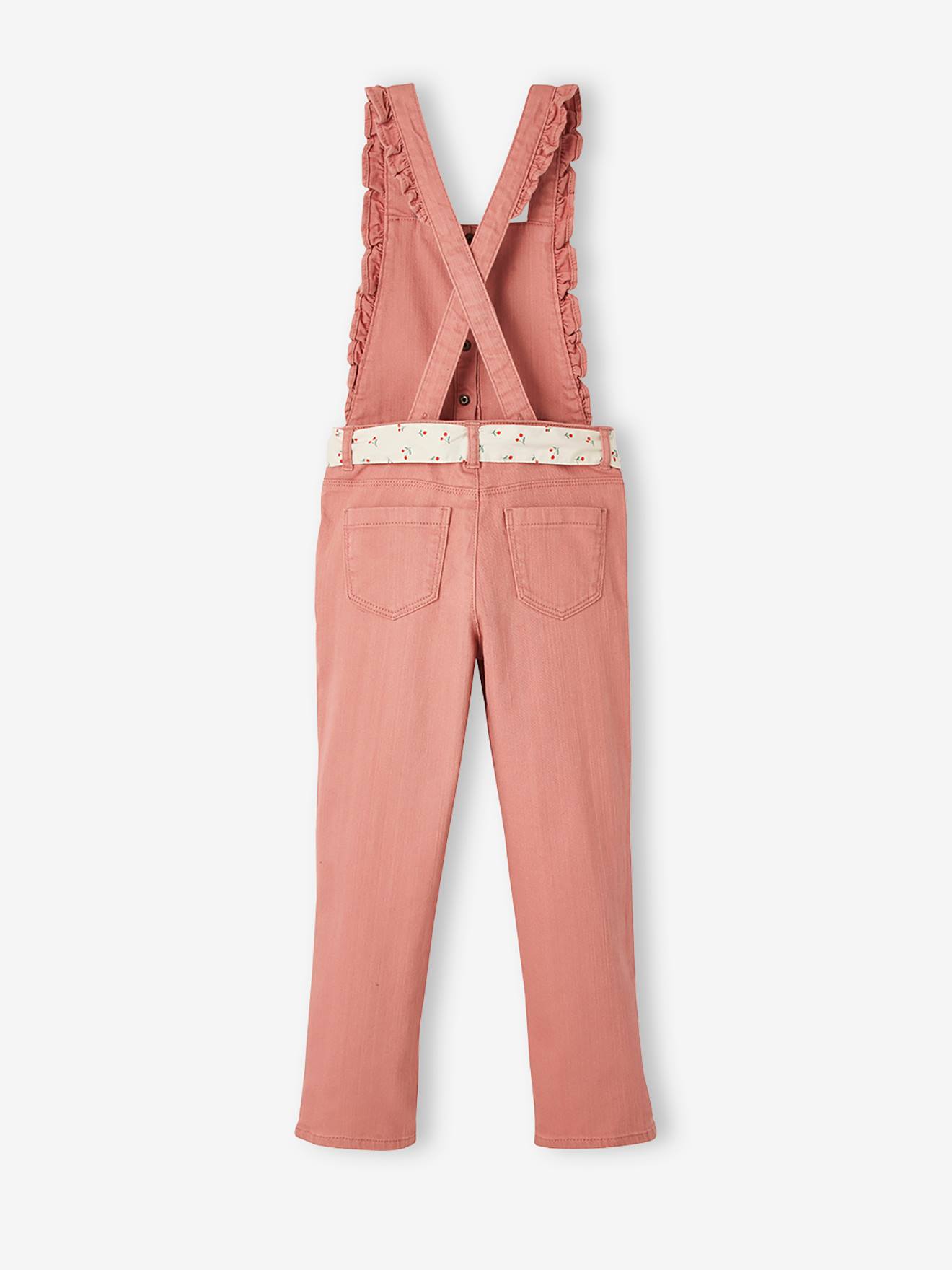 Salopette volantée fille ceinture imprimée cerises bois de rose