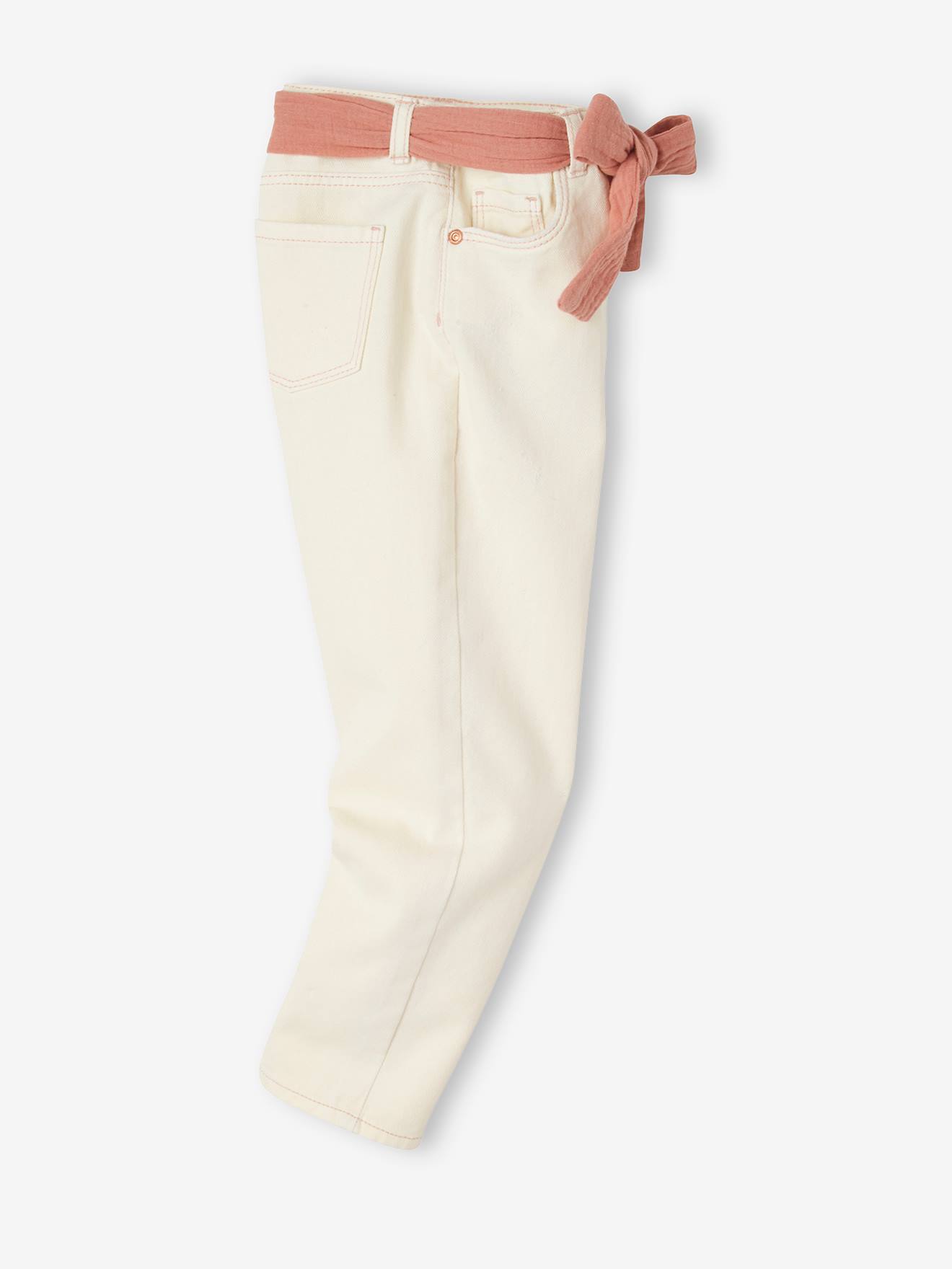 Vertbaudet Mädchen Hose mit Stoffgürtel, Mom-Fit Oeko-Tex - pfirsich