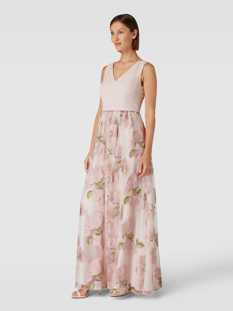 Abendkleid mit ausgestellter Rockpartie in rosa meliert