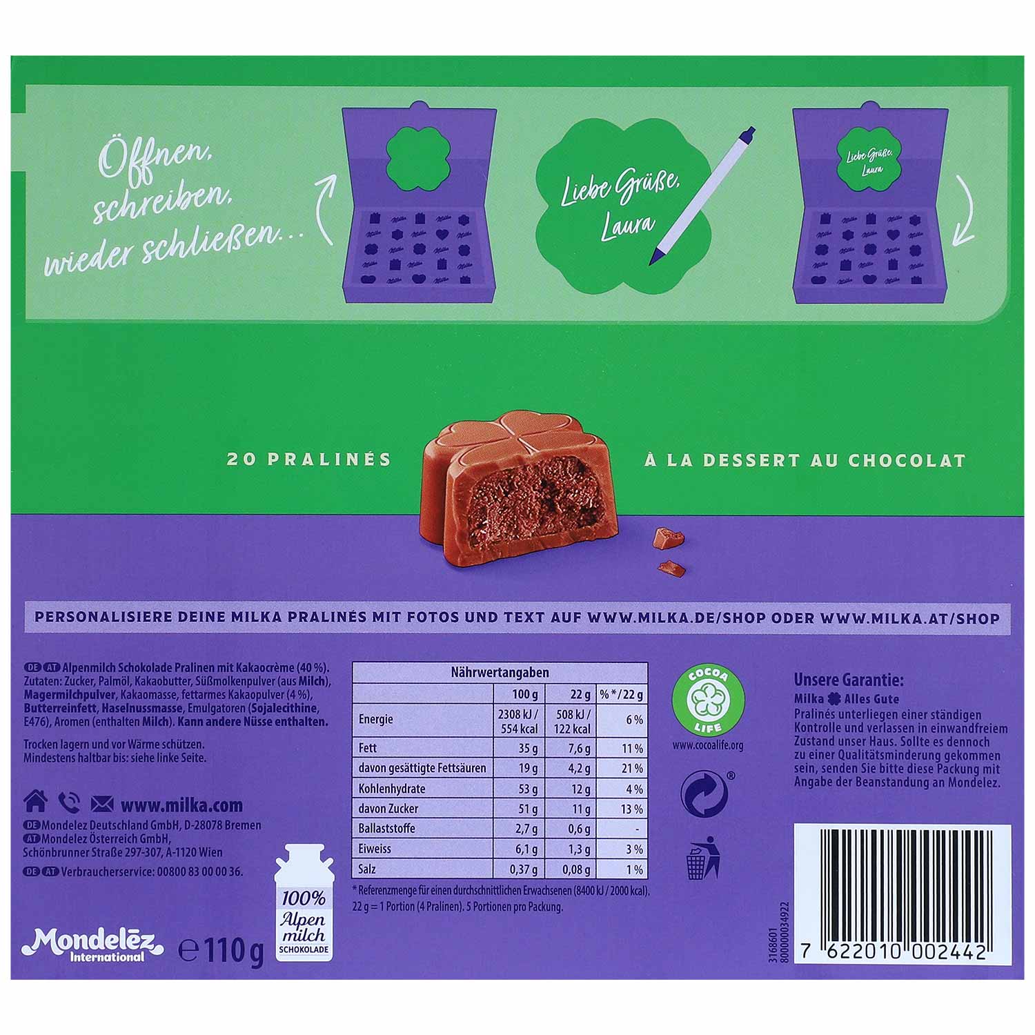 Milka 'Alles Gute' Pralinés à la Dessert au Chocolat 110g