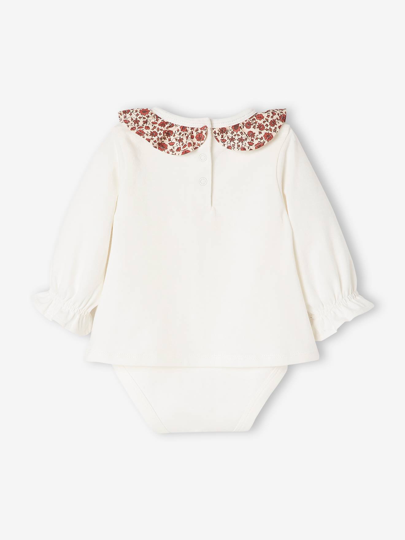 Vertbaudet Baby Shirtbody, gerüschter Kragen, personalisierbar - wollweiß