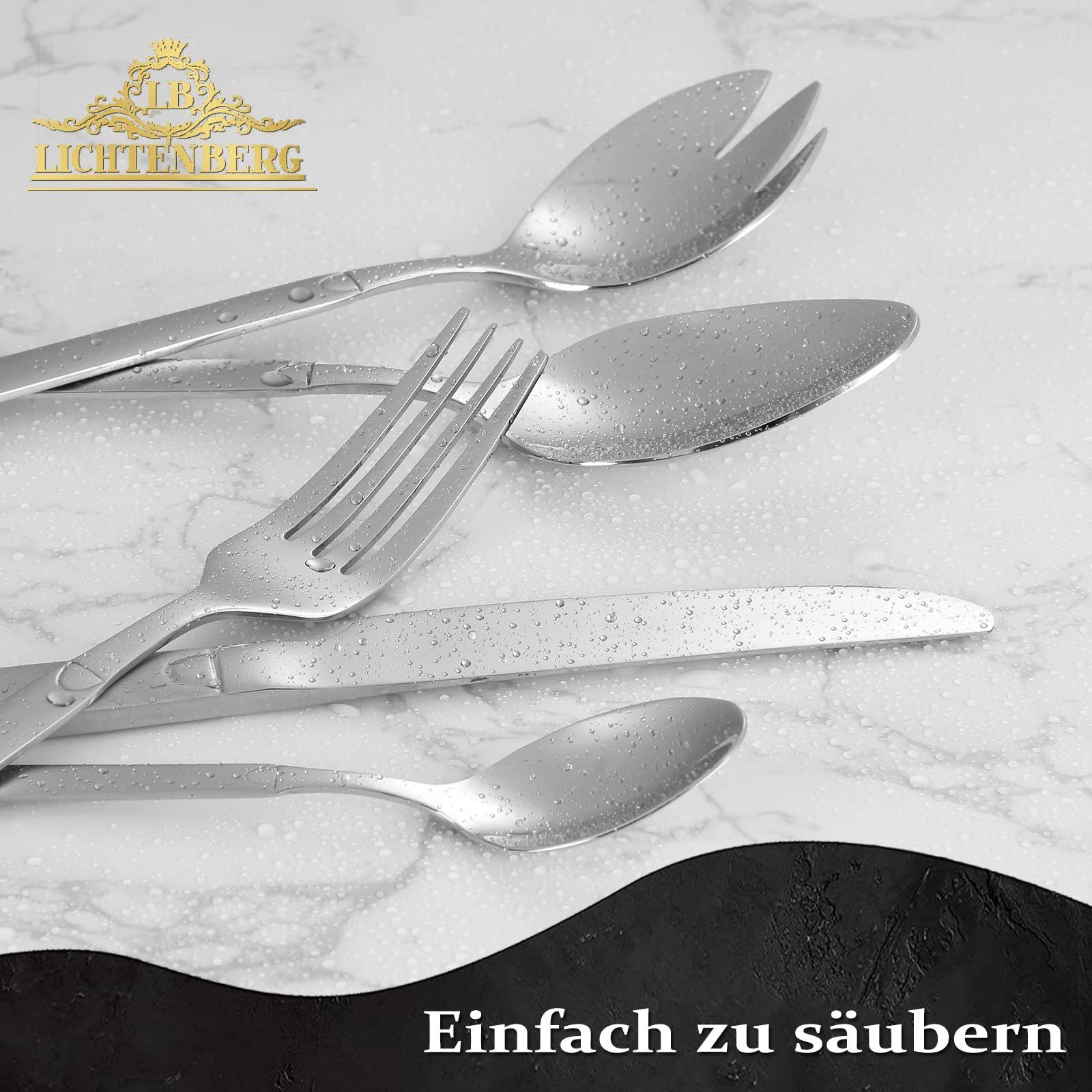 LB LICHTENBERG Besteck-Set 72-tlg. Besteck Set Für 12 Personen, 18/10 Edelstahl, glänzend Silber, inkl. Messer, Gabel, Löffel, Teelöffel Besteck, Spülmaschinenfest