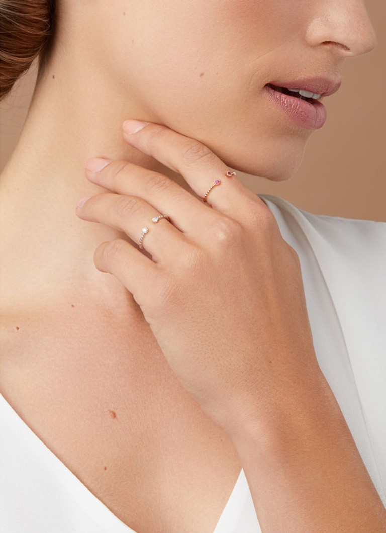 Inel cu vârf de diamant din aur galben, rubin tratat de 0,10 ct, Joy