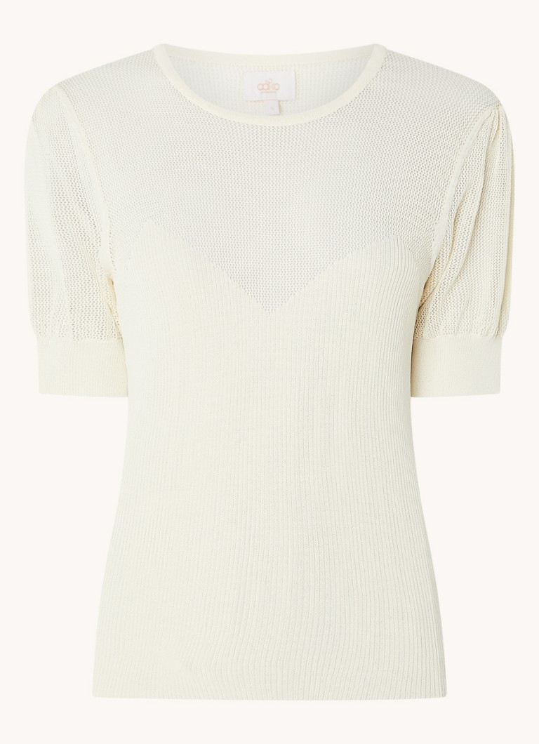 Aaiko Ellen ribbed knit top with puff sleeves