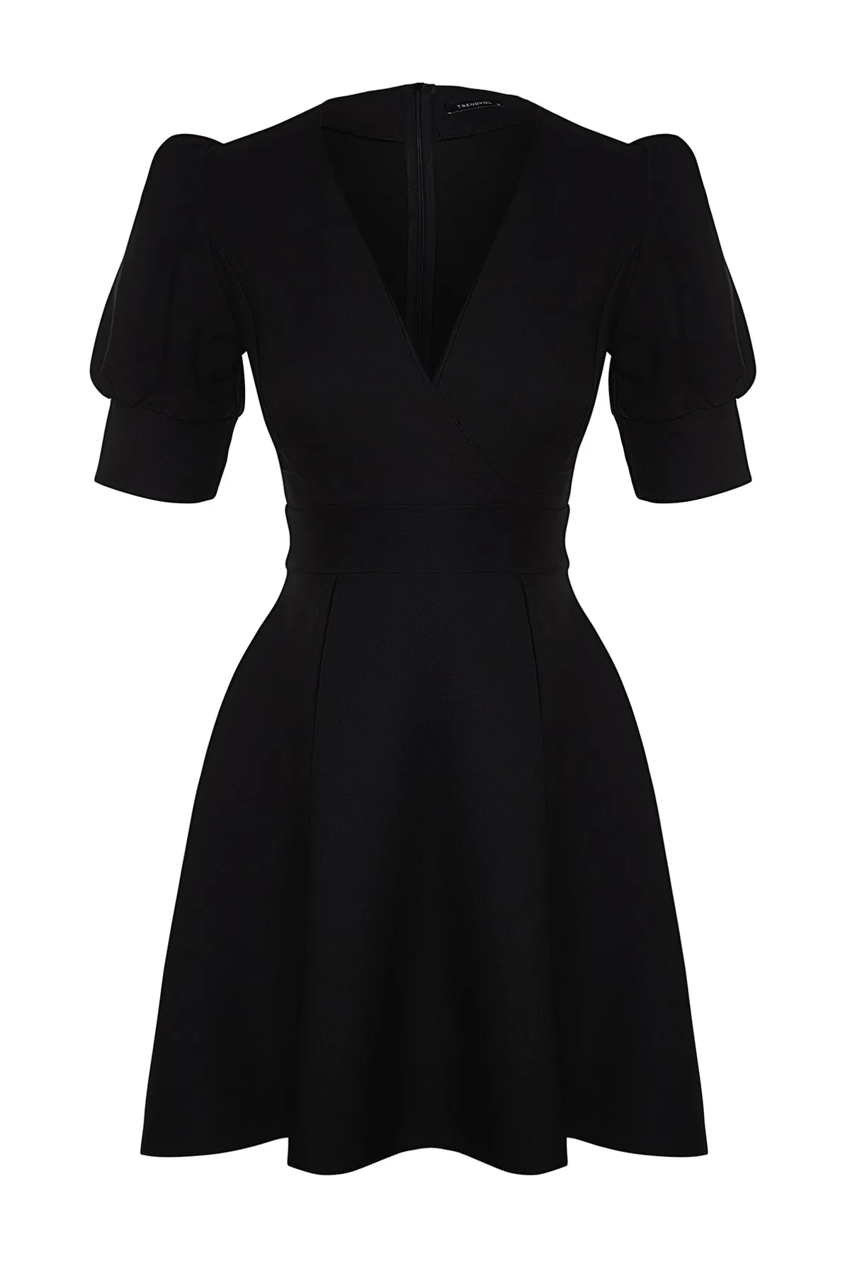Trendyol Collection  Schwarzes Minikleid mit Taillenöffnung, gefüttert, zweireihig, plissiert, gewebtes Kleid mit Kragen TWOSS20EL1639