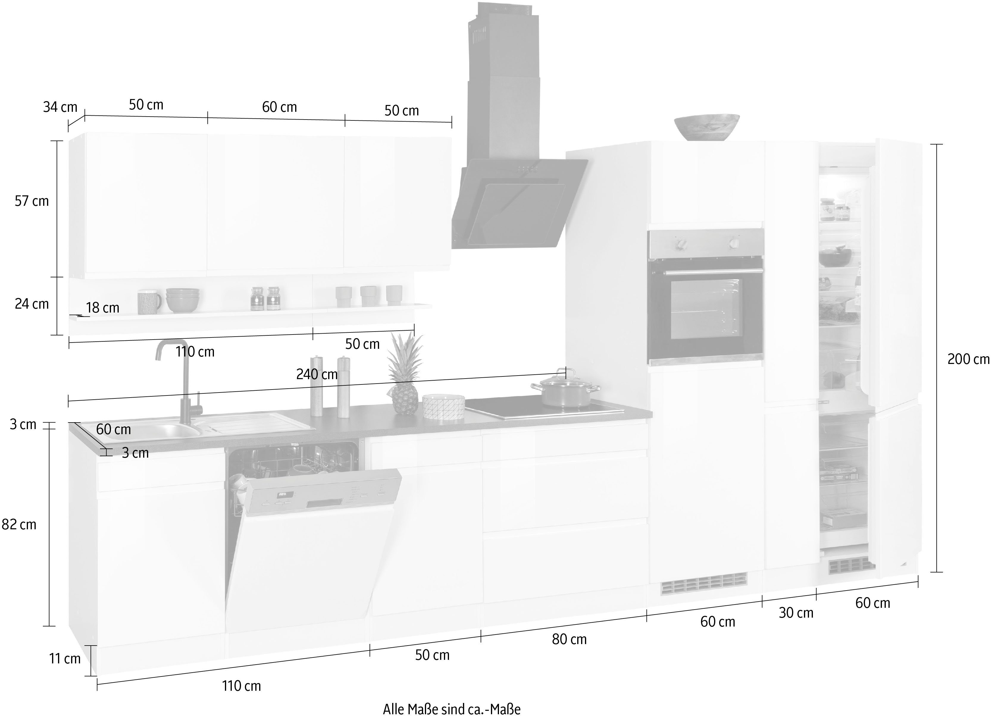 HELD MÖBEL Küche Virginia, Breite 390 cm, mit Glaskeramik-oder Induktionskochfeld