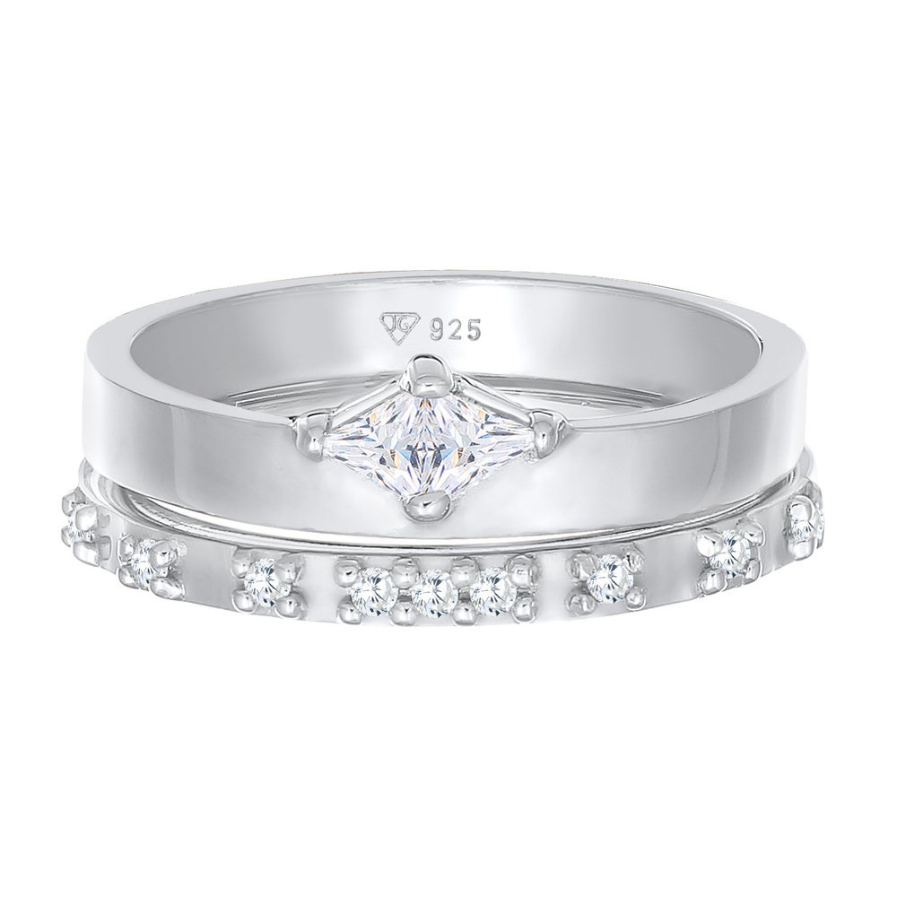 Elli Elli Bague Femmes Ensemble Solitaire Fiançailles avec Cristaux de Zirconium en Ar Bague