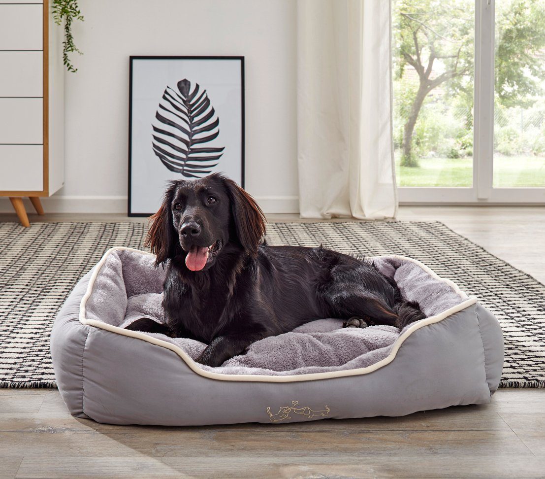 Dehner Tierbett Sammy, rechteckig, grau, versch. Größen, hochwertiges Hundebett/Katzenbett, mit herausnehmbarem Liegekissen