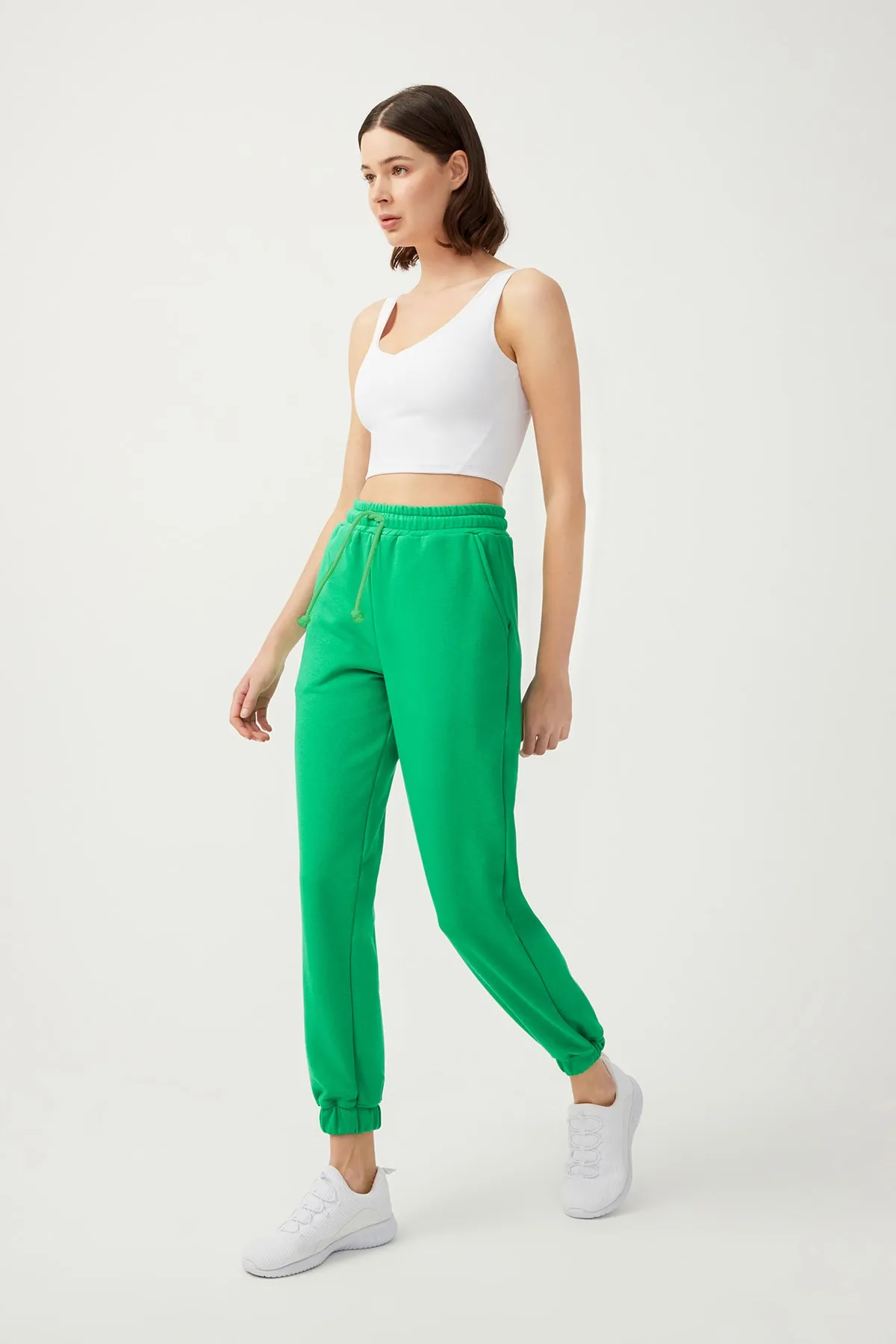 LOS OJOS  Grüne Damen-Jogginghose mit elastischem Bein und Kordelzug