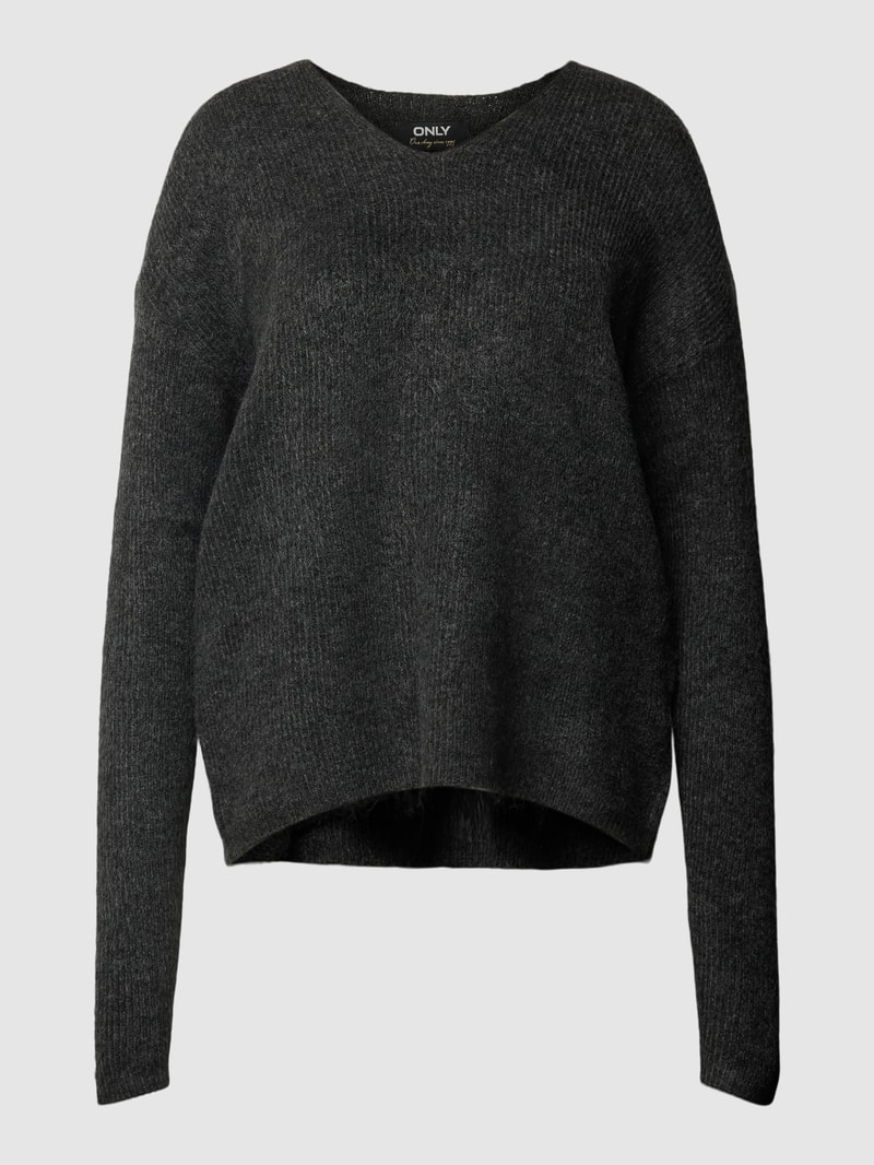 Strickpullover mit V-Ausschnitt Modell 'CAMILLA' in anthrazit meliert
