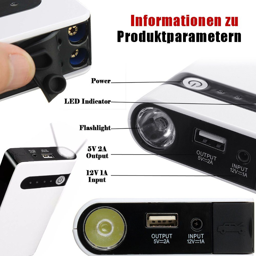 MDHAND 8000 mAh Weiß kompakt Starthilfegerät Autobatterie-Ladegerät (1-tlg., für Auto, Boot, Motorrad, Smartphones, Tablet)