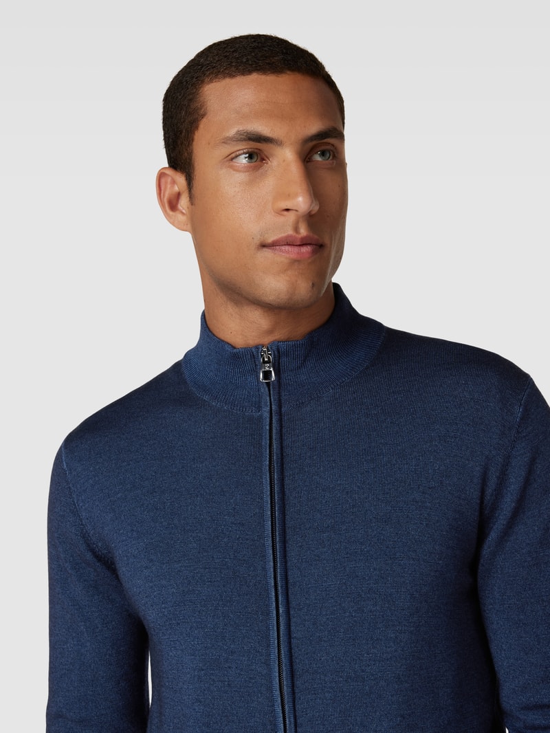 Strickjacke aus Lanawolle mit Zweiwege-Reißverschluss in blau