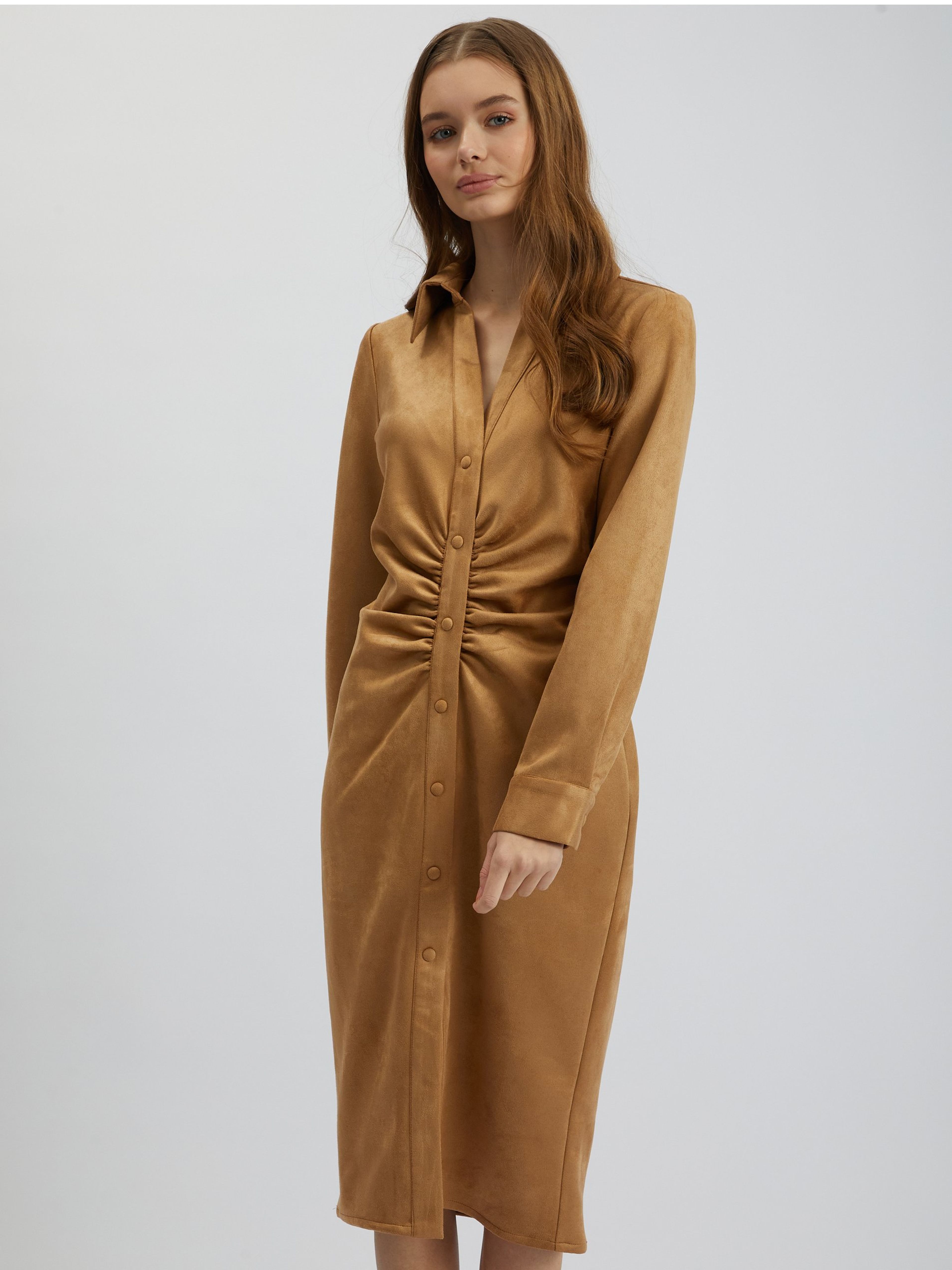 Braunes Etuikleid für Damen Wildleder ORSAY