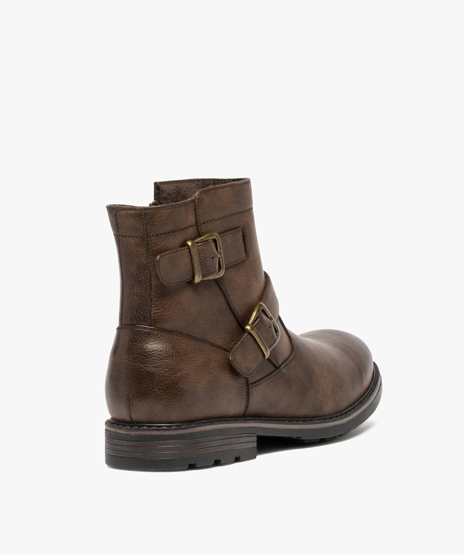 Boots homme à boucles décoratives et doublure chaude marron | GEMO