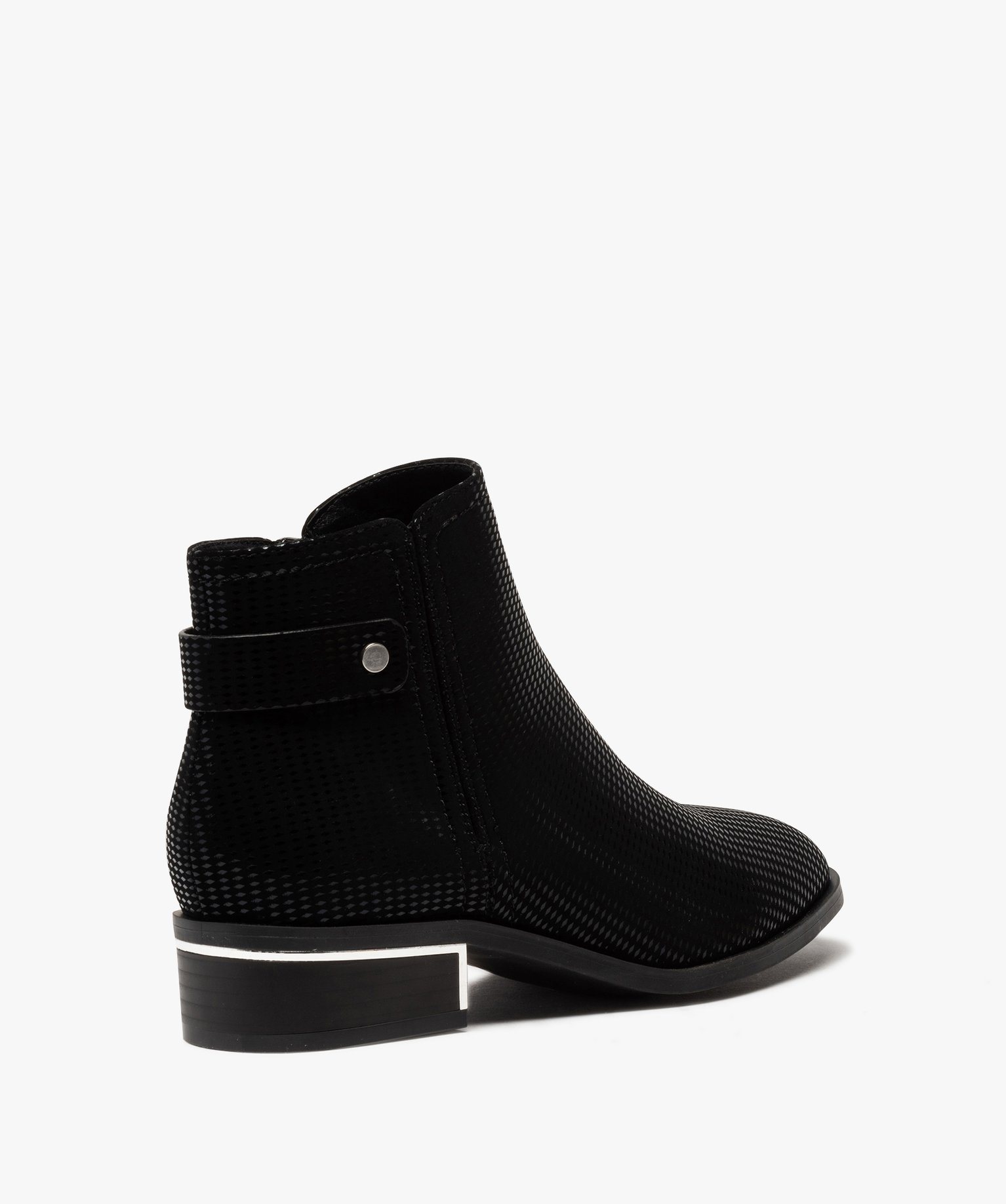 Boots femme unies dessus en suédine à motifs vernis noir | GEMO