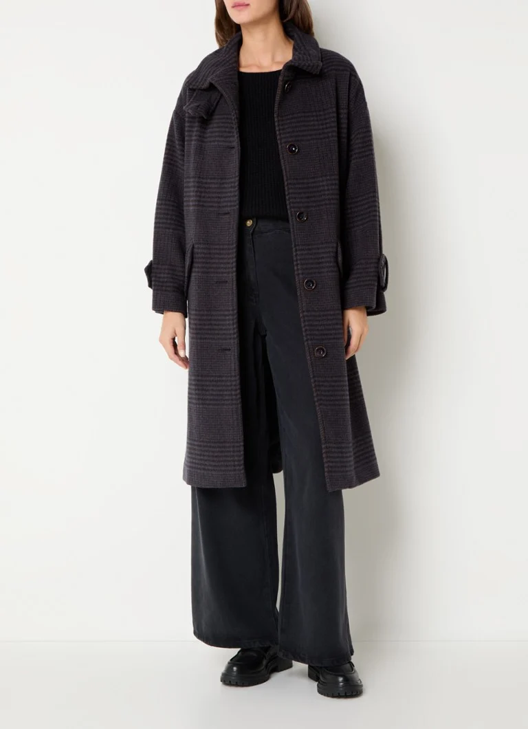 Sessùn Miamia coat in wool blend with checked design and flap pockets