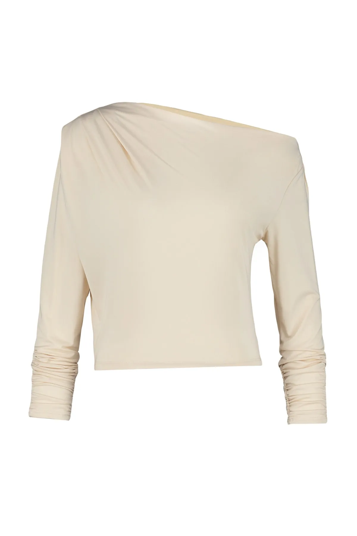 Trendyol Collection  Fließende, dehnbare Strickbluse mit asymmetrischem Kragen in Steingrau TWOAW21BZ1383