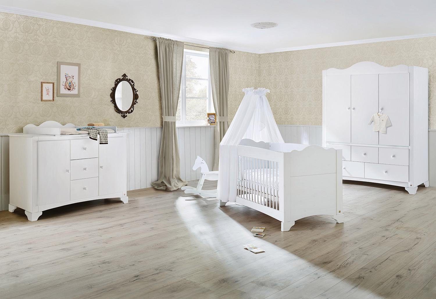 Pinolino® Babyzimmer-Komplettset Pino, (Set, 3-St., Kinderbett, Wickelkommode, Kleiderschrank), extrabreit groß mit 3 Türen; Made in Europe