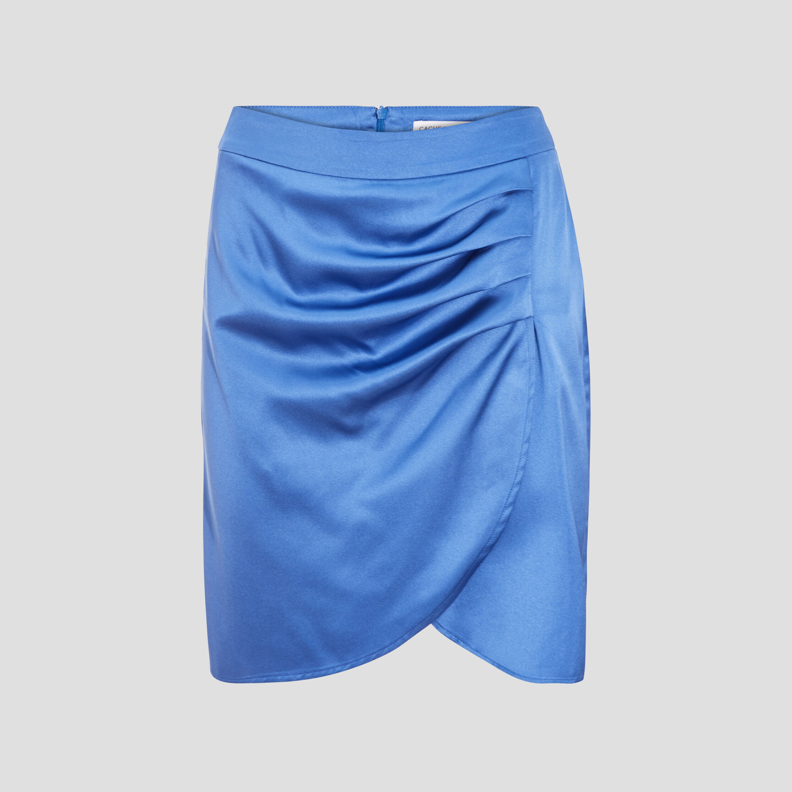 Jupe droite satinée drapée bleu femme | Cache Cache