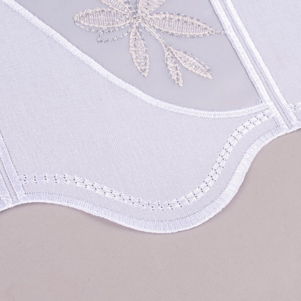 Meterware Scheibengardine Organza nähfrei Stickerei Blumen weiß beige 50cm, SCHÖNER LEBEN., stark perforiert, Stickerei/Stickstoff, bestickt