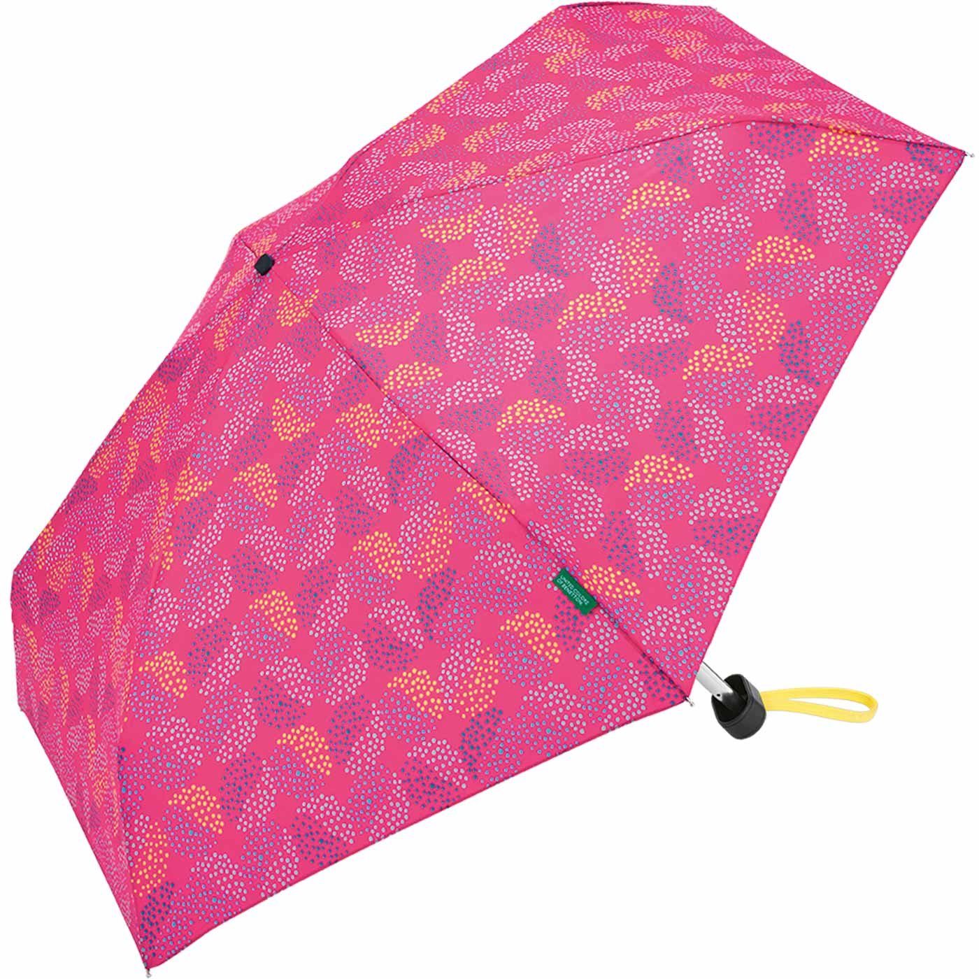 United Colors of Benetton Taschenregenschirm Ultra Mini Flat - Pop Dots fuchsia, mit modernem Punkte-Kreise-Muster