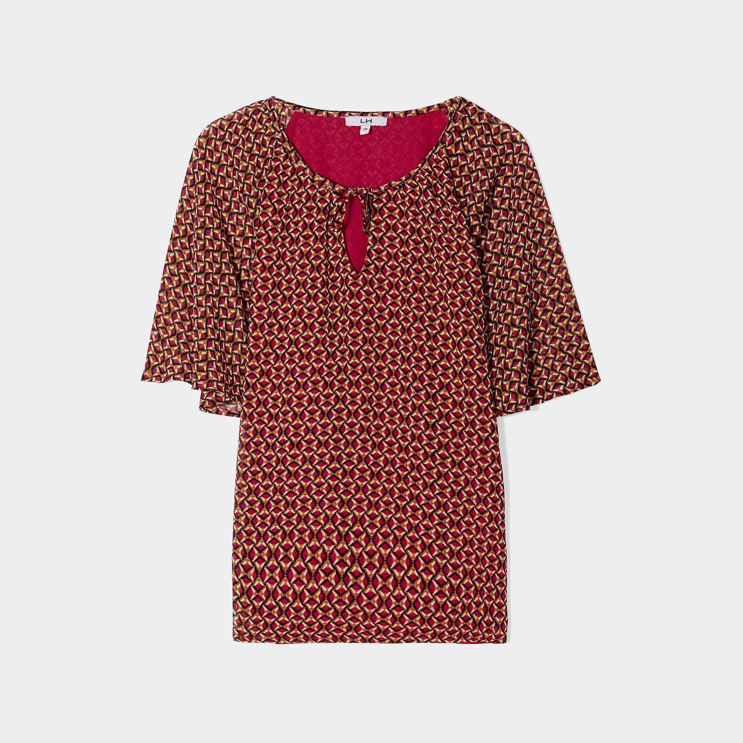 Blouse col tunisien avec cordons rose fushia femme | La Halle
