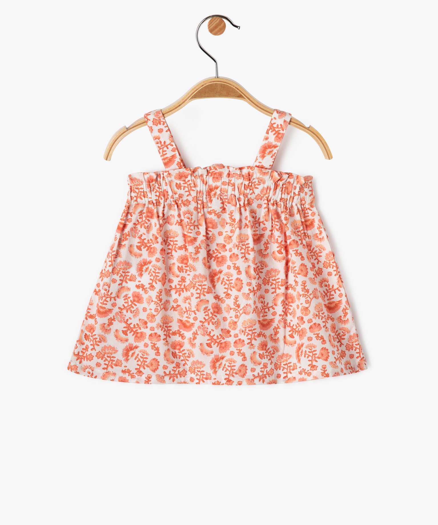 Blouse bébé fille à bretelles et motif fleuri pailleté blanc | GEMO