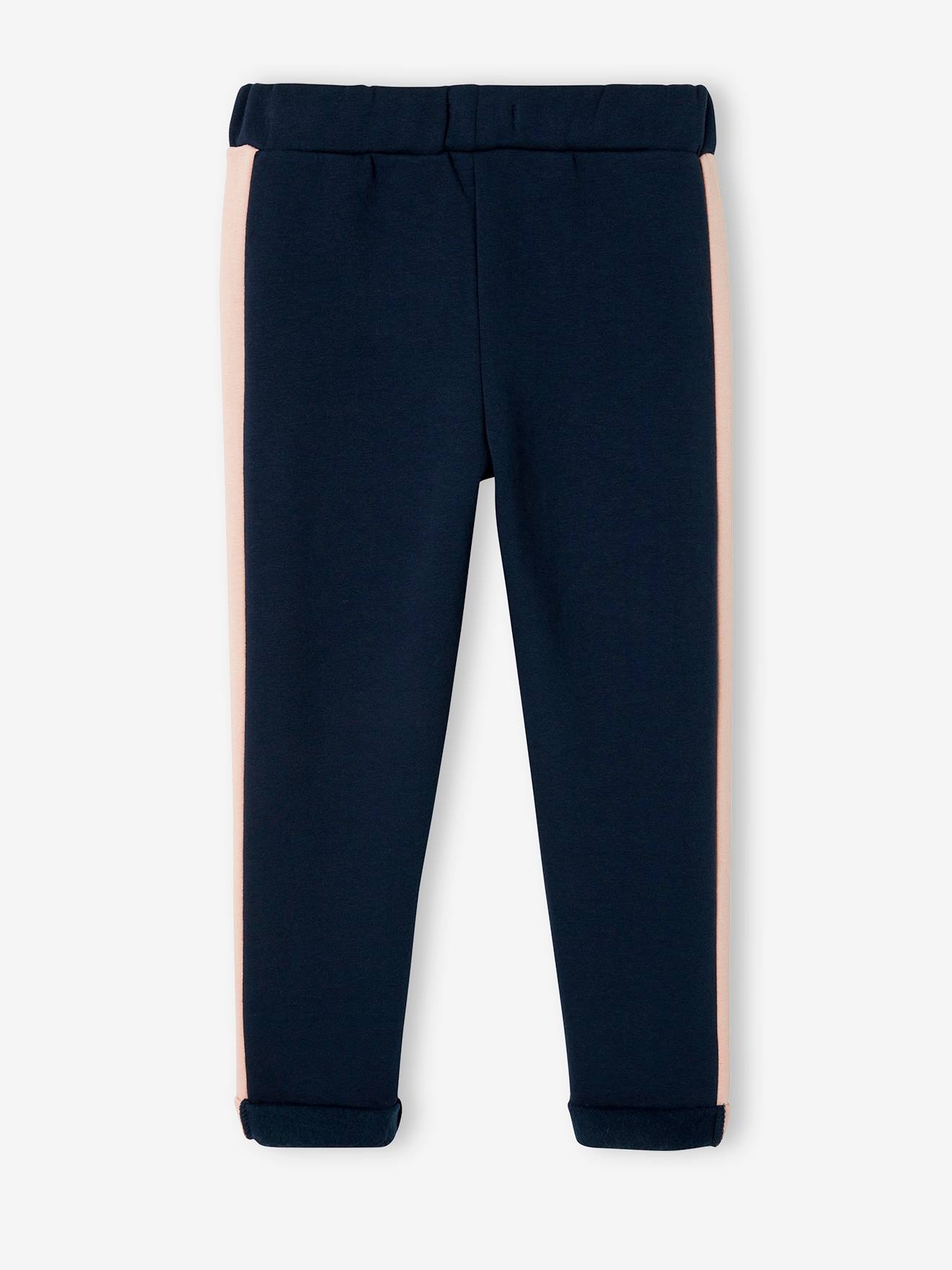 Pantalon de sport fille en molleton bandes côtés prune