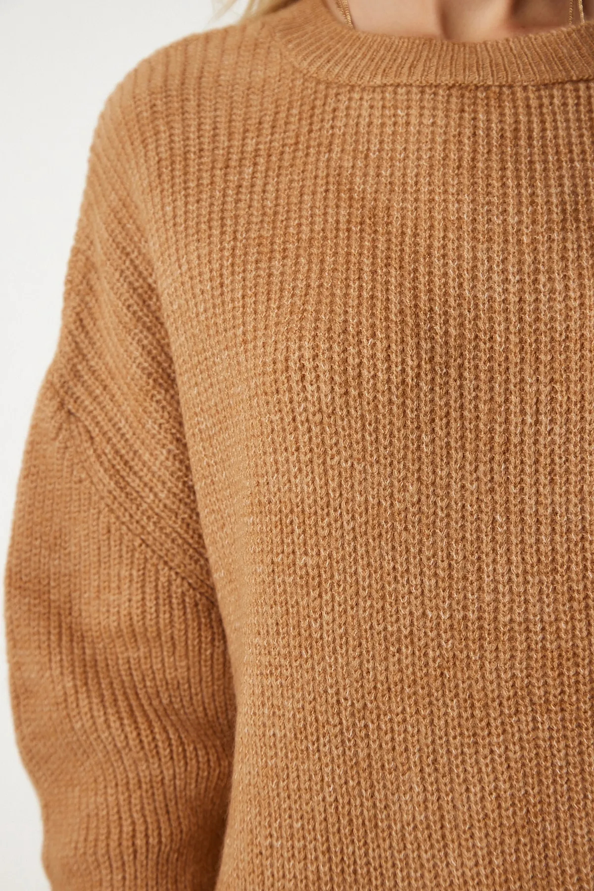 Happiness İstanbul  Damen-Sweatshirt „Biscuit“ in Übergröße, lang, Basic-Strick, BV00099