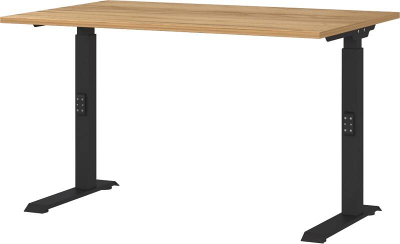 GERMANIA Sitz-Stehschreibtisch Metall, Spanplatte Eiche Schwarz C-Fuß 1.200 x 800 x 910 mm