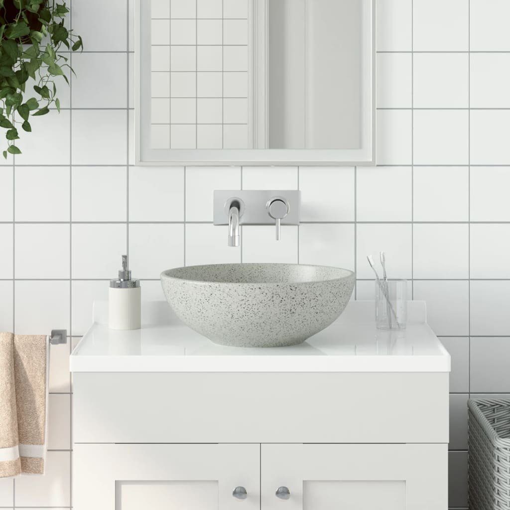 vidaXL Waschbecken Aufsatzwaschbecken Grau Rund Ø41x14 cm Keramik