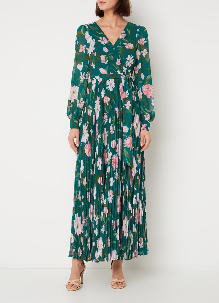 Rochie lungă de tip tunică roz, de la Phase Eight, cu imprimeu floral și pliuri.