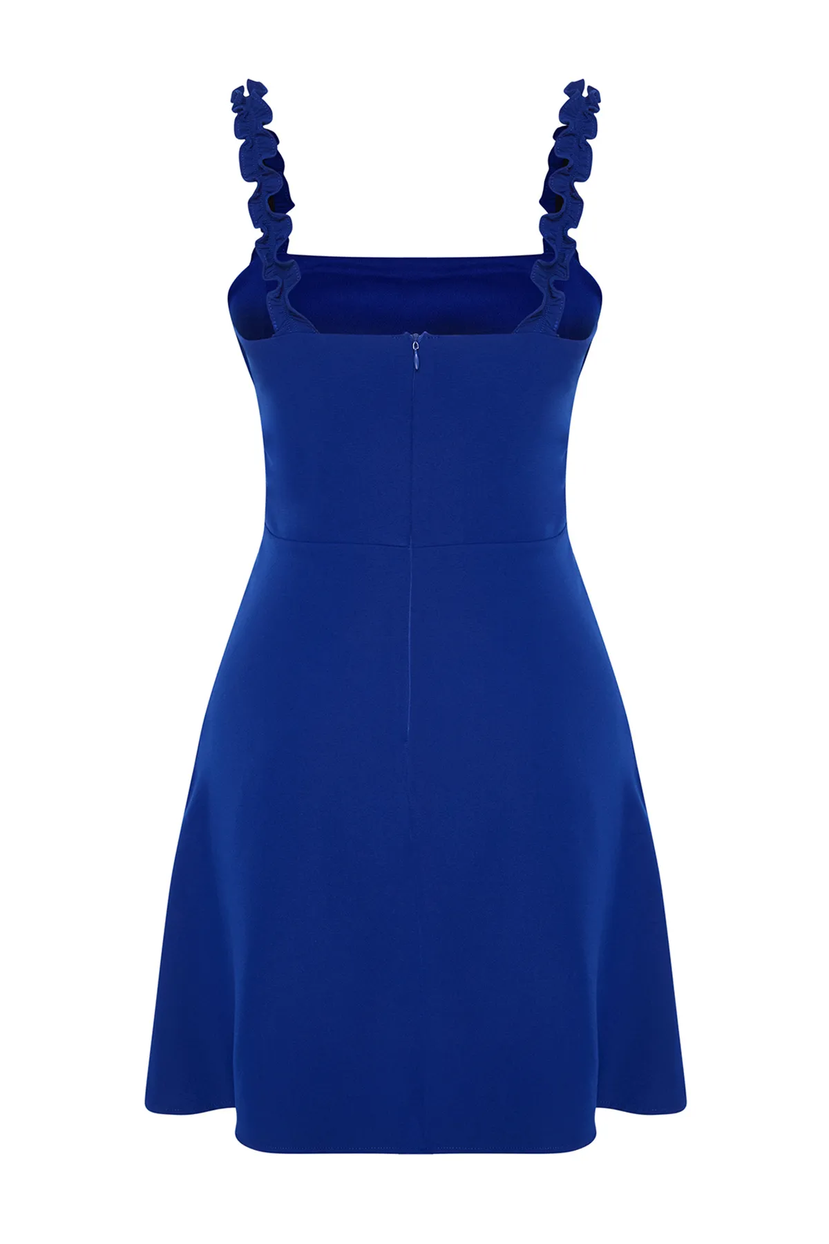 Trendyol Collection  Indigoblaues A-Linien-Minikleid mit quadratischem Kragen und Riemen und detailliertem Webmuster TWOSS22EL2175