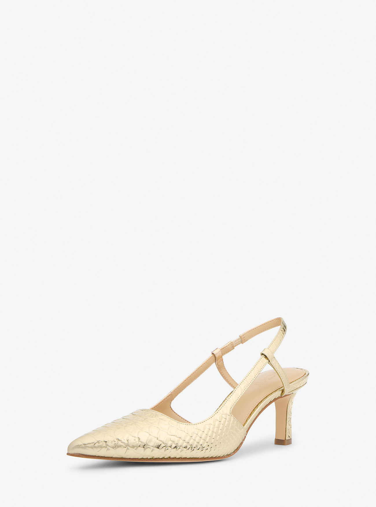 Alora Metallic Slingback Pumps i Lær med Slangemotiv - BLEKEGYLL