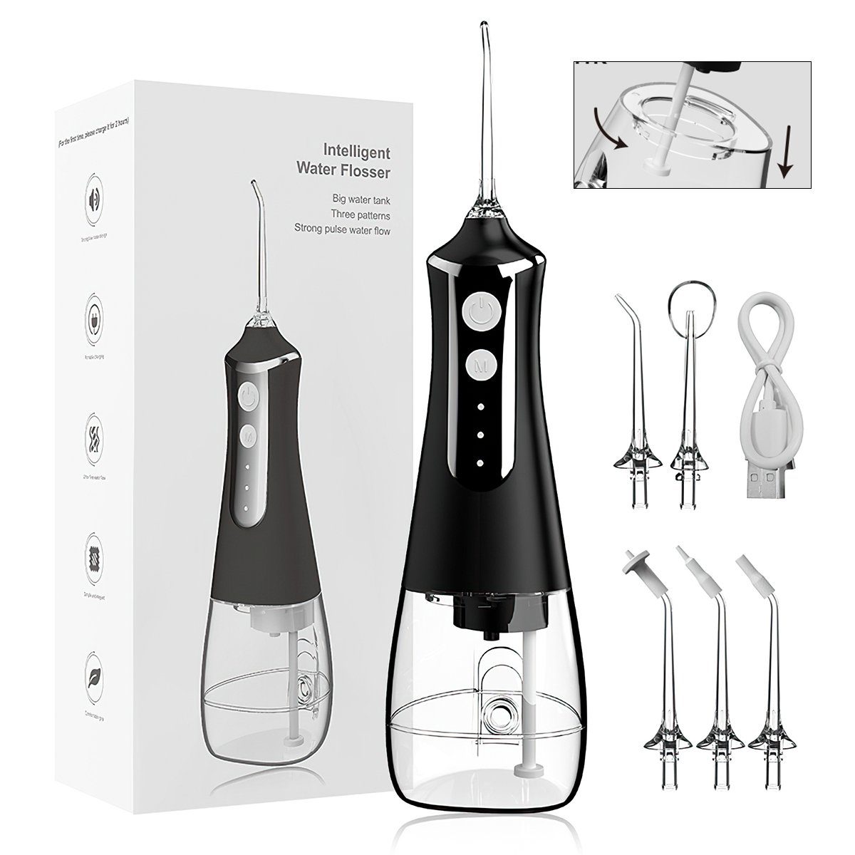 Hikeren Munddusche Elektrischer Zahnreiniger,Zahnspüler,300ml Wassertank,3/4 Gang Modus, 300 ml Wassertank