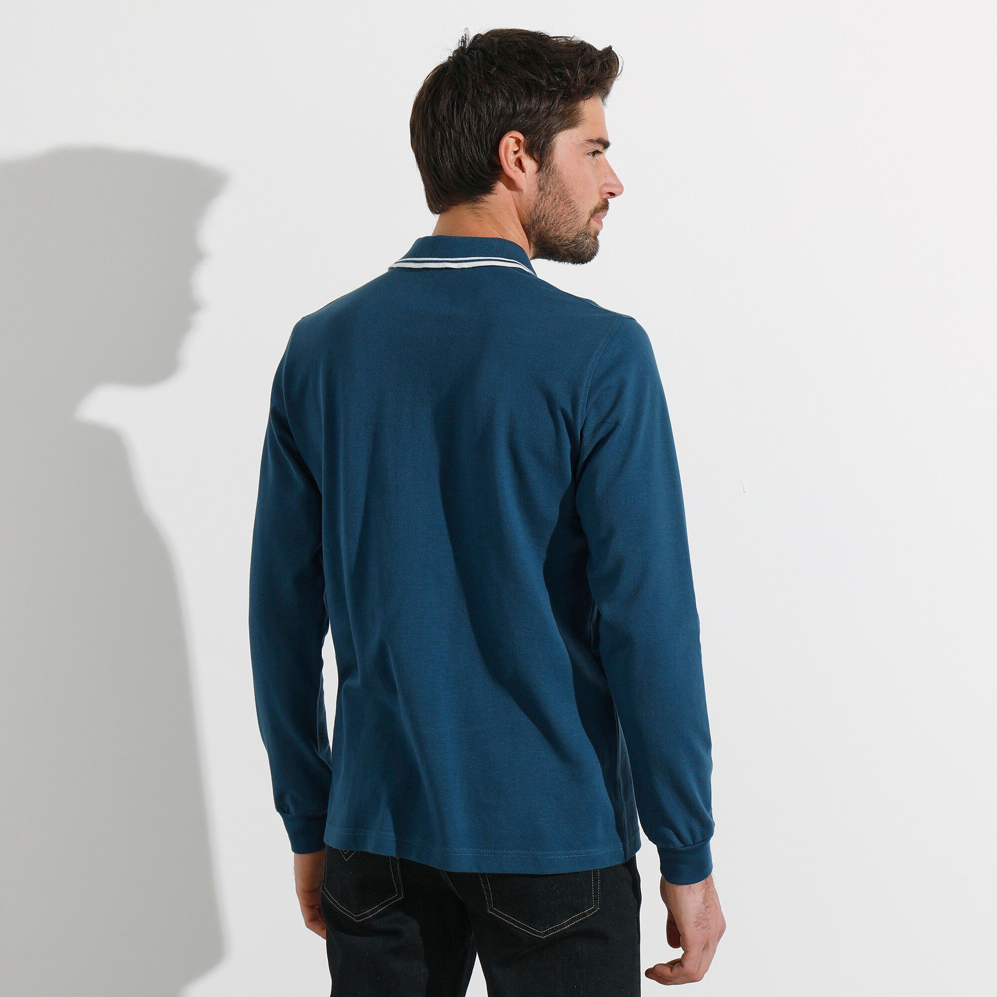 Polo uni maille piquée manches longues