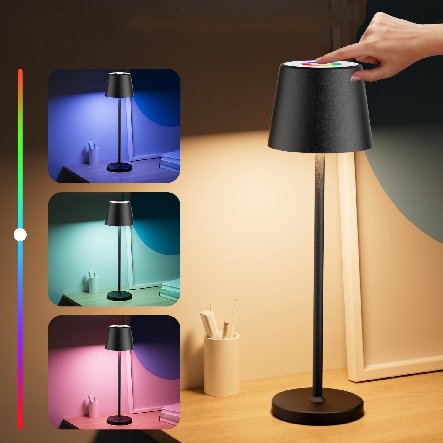 Bedee LED Tischleuchte Dimmbare LED Akku Tischleuchte Indoor & Outdoor Wiederaufladbar, 2 Stück, Akku Tischlampe, LED fest integriert, RGB Farben IP54 Dimmbare LED Akku Tischleuchte mit USB Ladestation, Für drinnen und draußen Designer Tischleuchte m