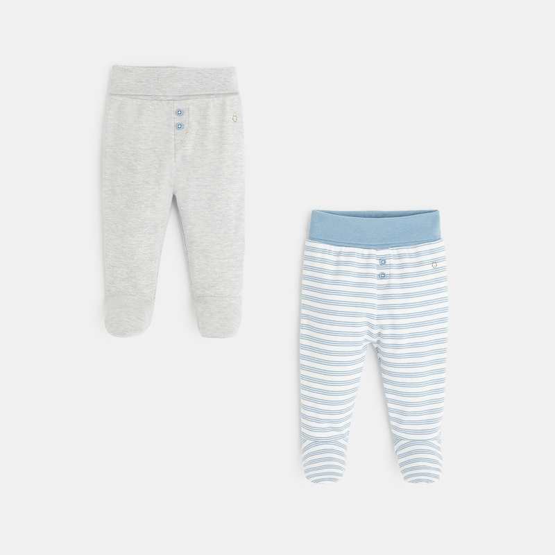 Pantalon à pieds (lot de 2) bleu naissance