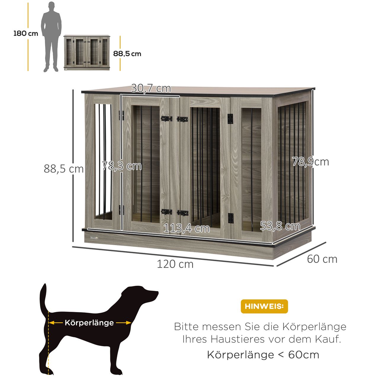 PawHut Hundekäfig Haustierkäfig mit herausnehmbarem Trennwand Hundehütte