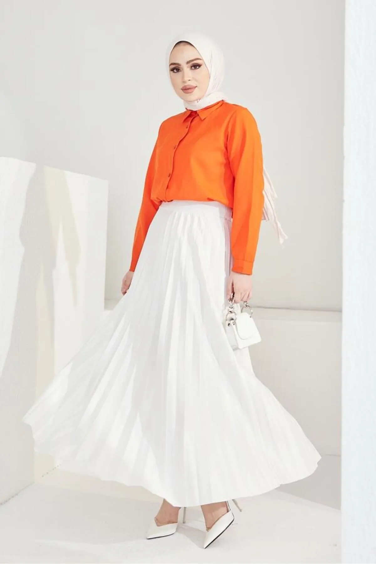 benguen  4538 Faltenrock mit elastischer Taille, Ecru