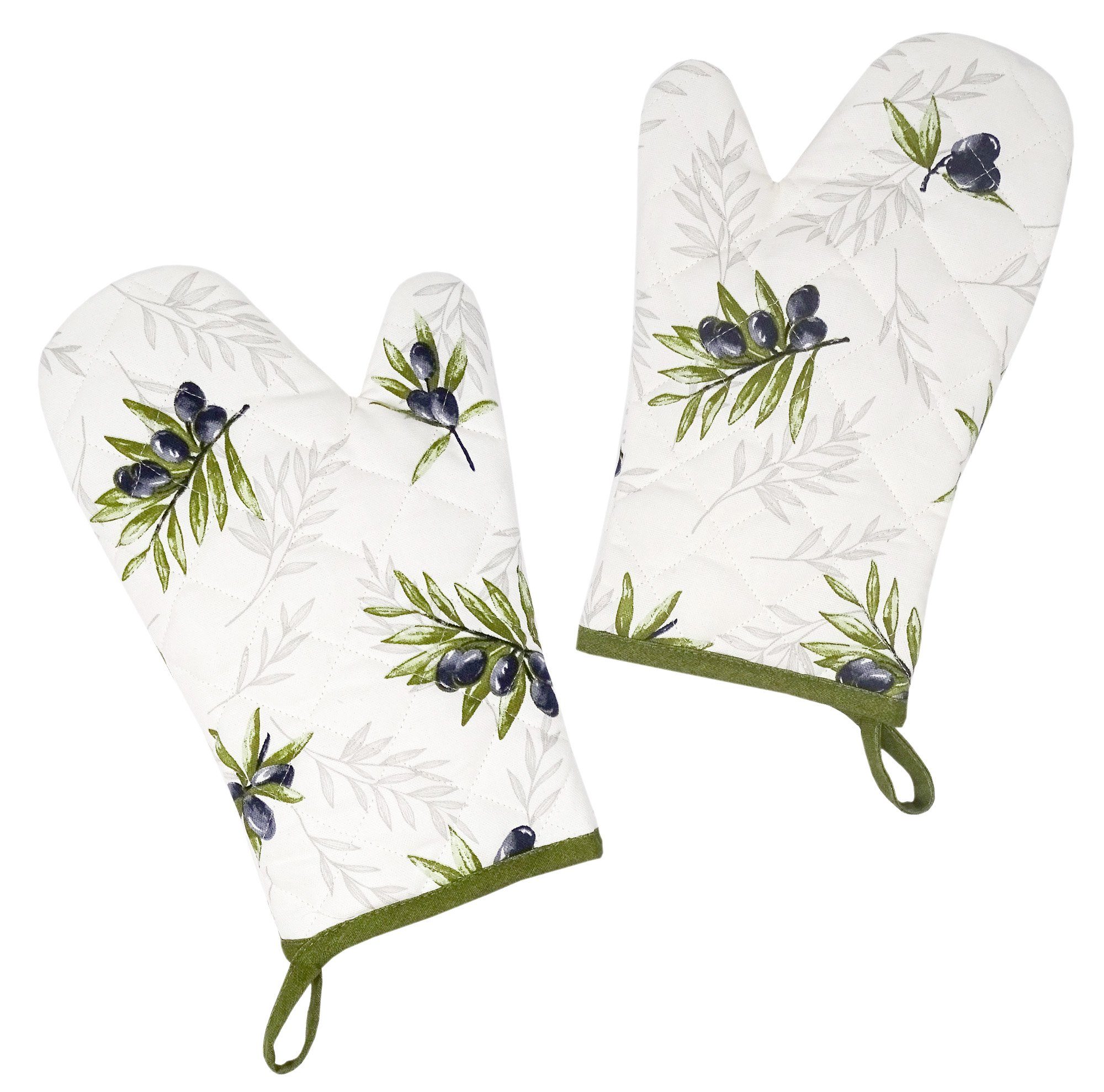 Lashuma Topfhandschuhe Olive, (Set, 2-tlg), Ofenhandschuhe 30x20 cm, Mediterrane Kochhandschuhe