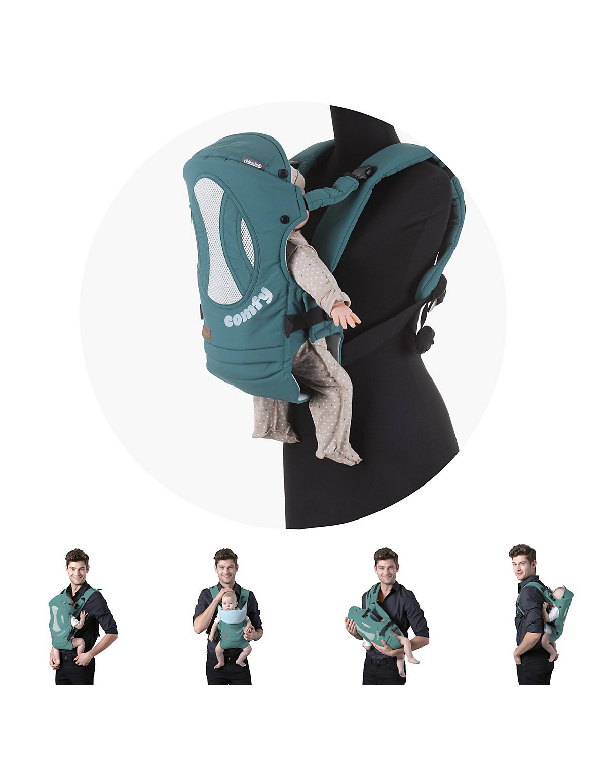 Babytrage Comfy 3 in 1 Bauch- und Rückentrage 4 Positionen bis 9 kg ab Geburt Babytragen