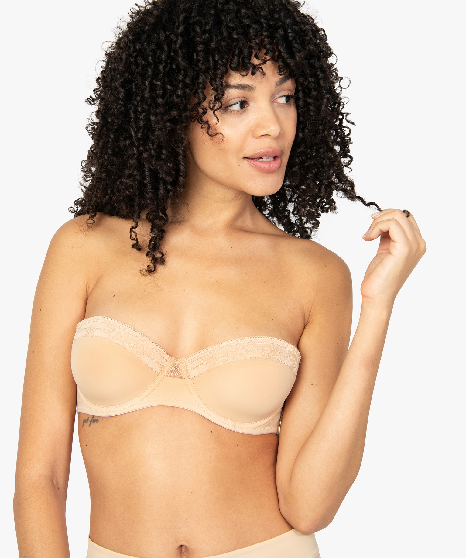 Soutien-gorge balconnet en microfibre et dentelle beige | GEMO