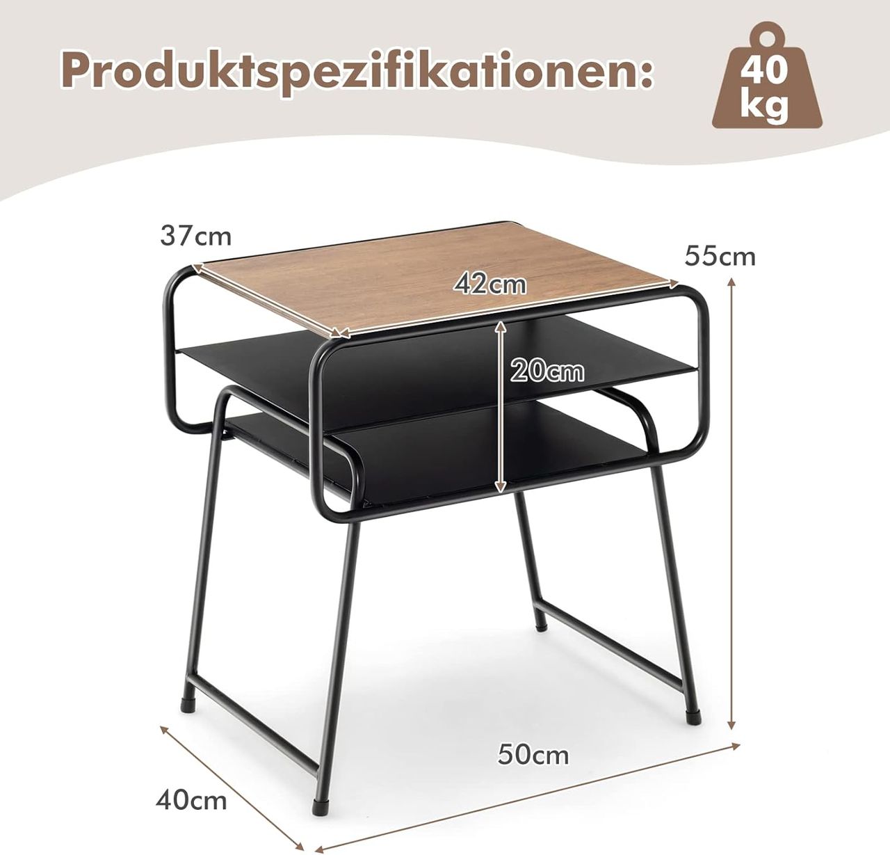 Costway 3 Ebenen Beistelltisch Industrial