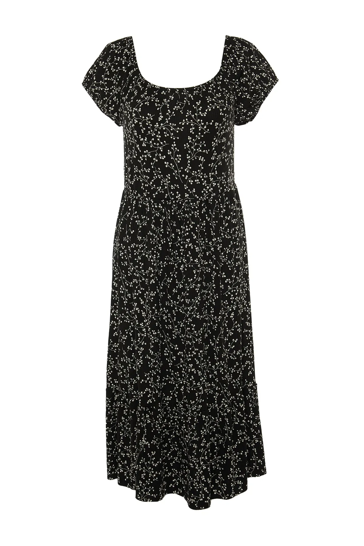 Trendyol Curve  Schwarzes Strickkleid mit Blumenmuster TBBSS22AH00009