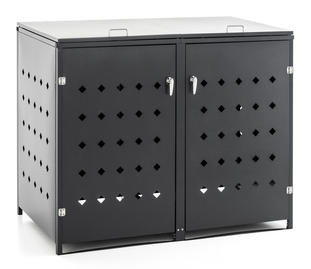 HC Garten & Freizeit Mülltonnenverkleidung 2er Mülltonnenbox Raute, Edelstahl Anthrazit