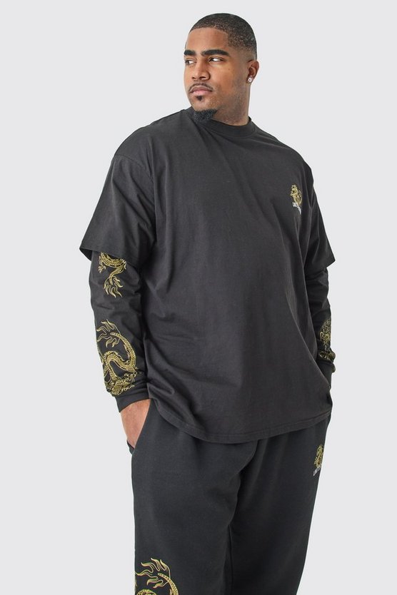 Plus Oversize T-Shirt Trainingsanzug mit Drachen-Print