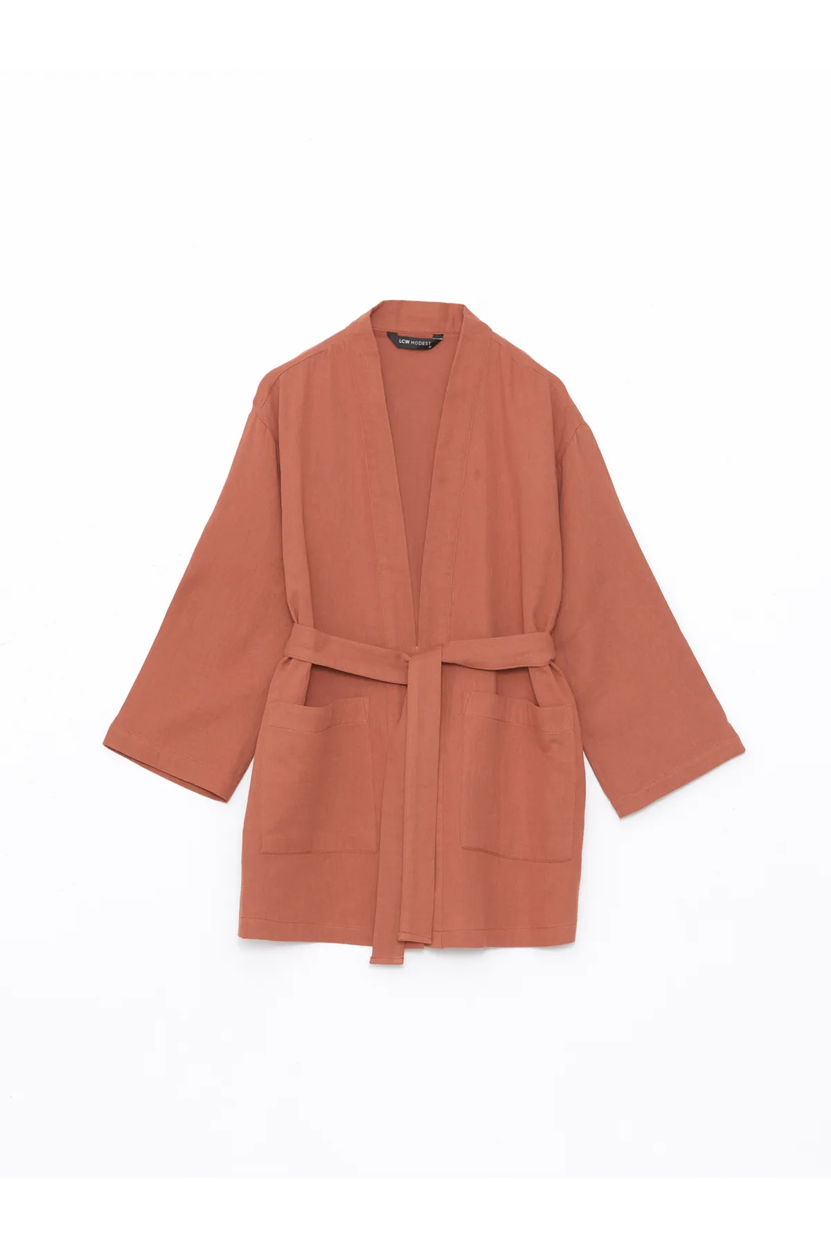 LC Waikiki  Einfarbiger langärmliger Damen-Kimono mit Schalkragen