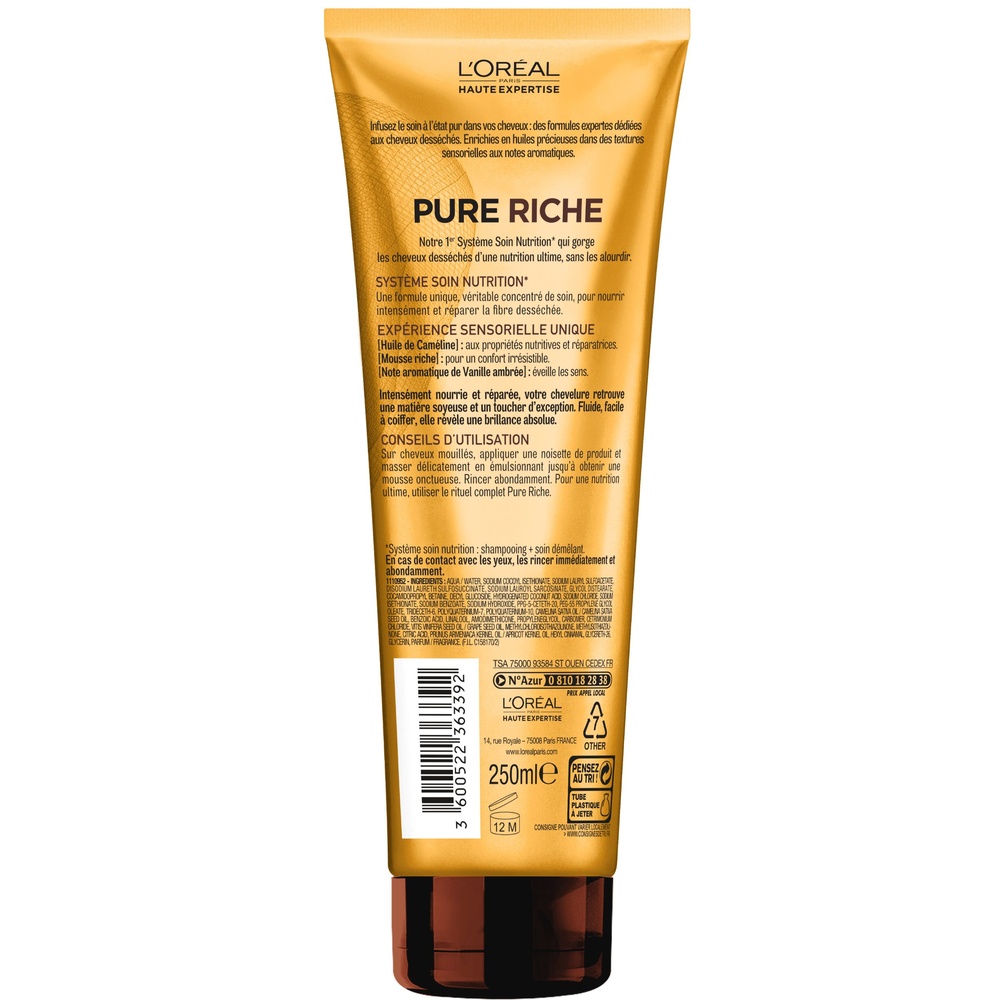 L'Oréal Paris Haute Expertise Pure Riche Shampoing réparateur cheveux desséchés