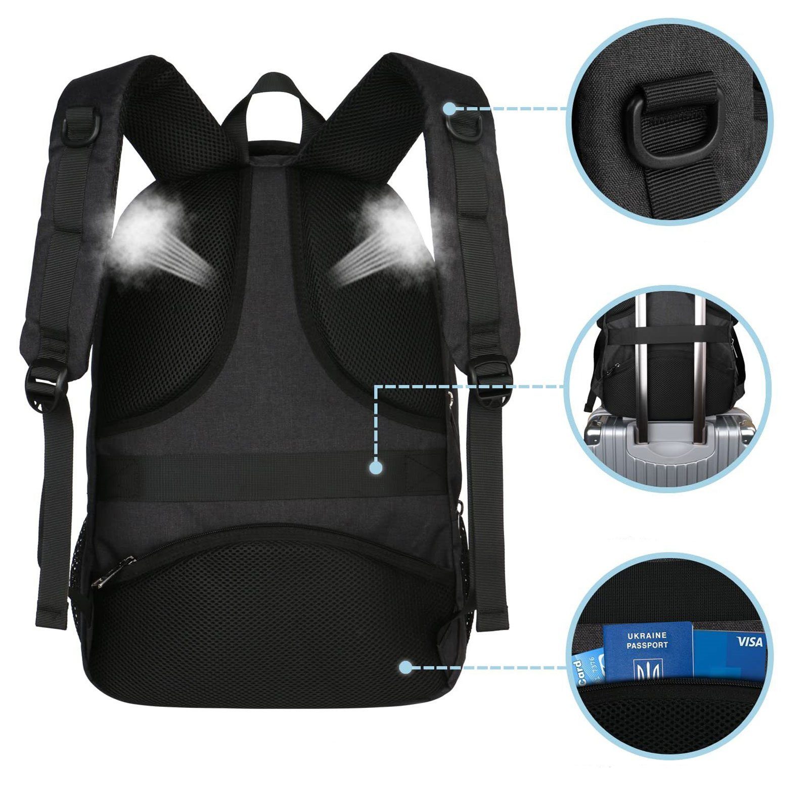 REDOM Laptoprucksack Laptop Rucksack Rucksäcke Schulrucksack Wasserbeständig Laptoptasche (Laptop Notebook Tasche Schule Uni Rucksack, mit USB-Lade-Anschluss, Anti-Diebstahl, Backpack mit Laptopfach), Herren Damen Jungen Teenager Freizeit Arbeit Busi
